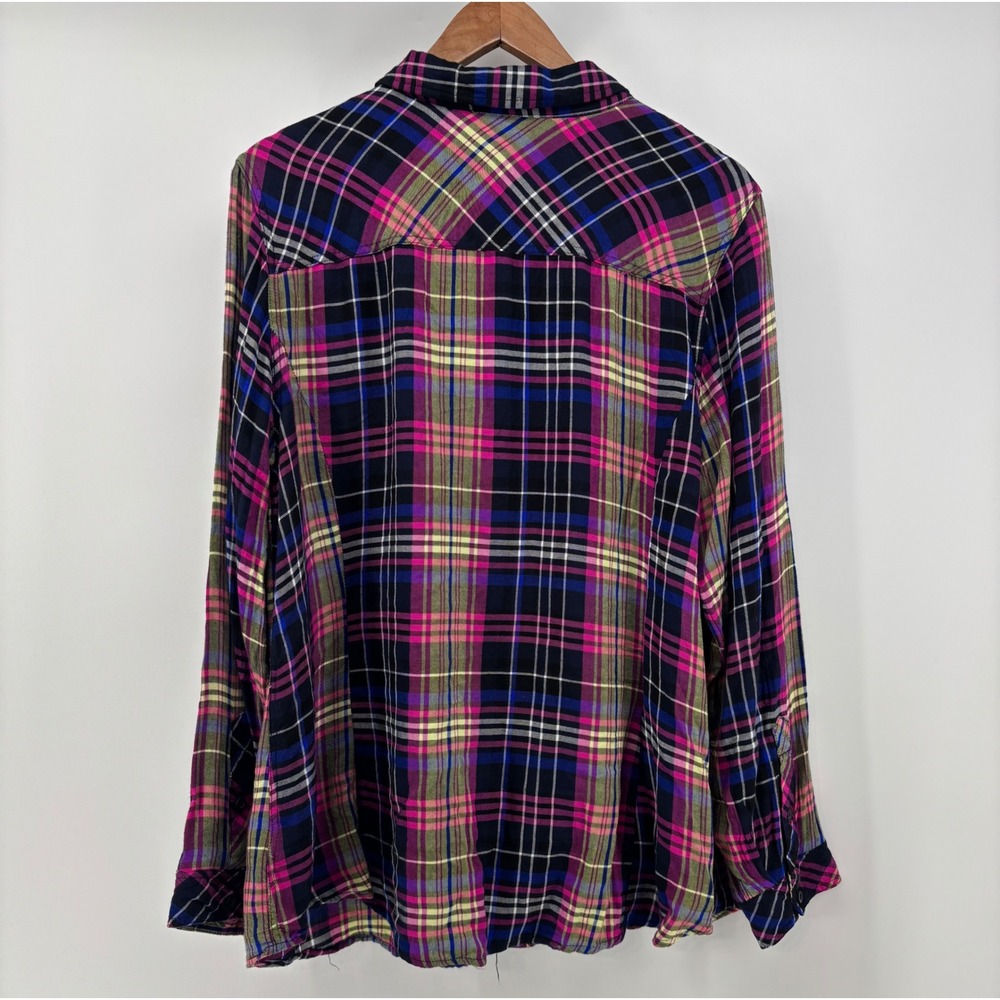 Torrid Button Down Shirt Women's 2 Multi Plaid Long Sleeve 100% Rayon - Picture 2 of 6